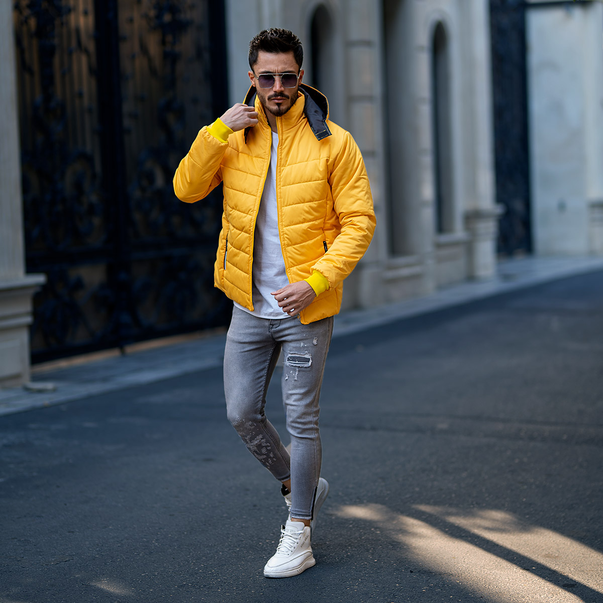 کاپشن denim زرد